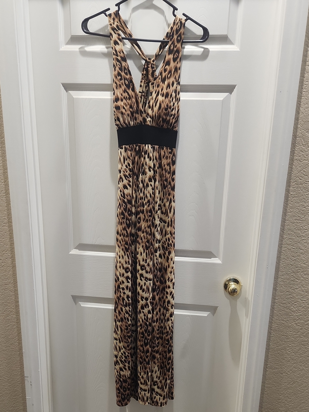 Leopard Print Maxi Jumpsuit with Black Waistband